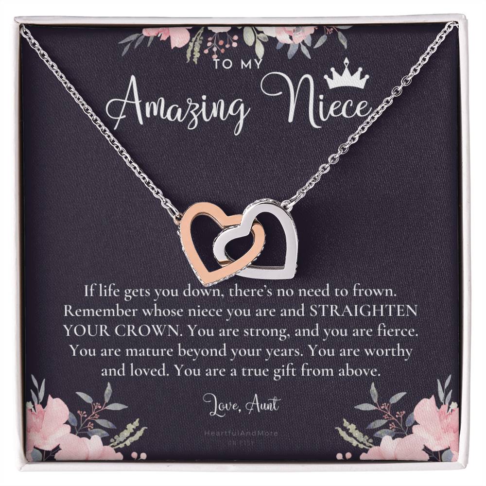 To My Amazing Niece Straighten Your Crown Necklace Aunt Niece Necklace Niece Birthday Gift Niece Graduation Gift Interlocking Hearts Necklace