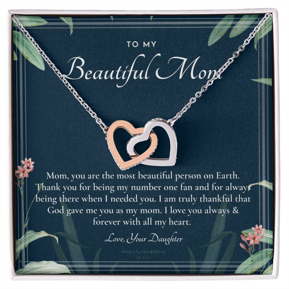 To My Beautiful Mom Necklace To Mom Gift Mom Gift Mom Necklace Jewelry From Daughter Gift Mom Birthday Christmas Mothers Day Interlocking Hearts Necklace