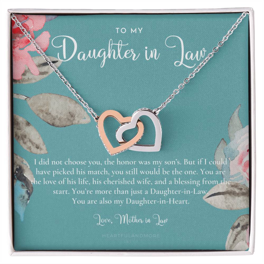 Daughter-In-Law Gift Necklace Wedding Gift Jewelry From Mother-In Law Gift For Bride Daughter-In-Heart Interlocking Hearts Necklace