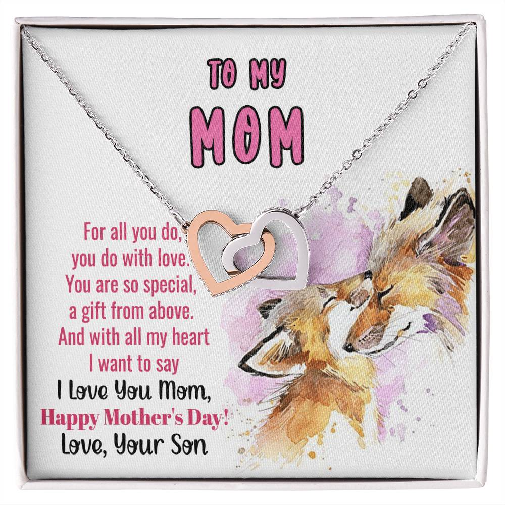 To My Mom Linked Hearts Necklace Gift From Son Interlocking Hearts Necklace