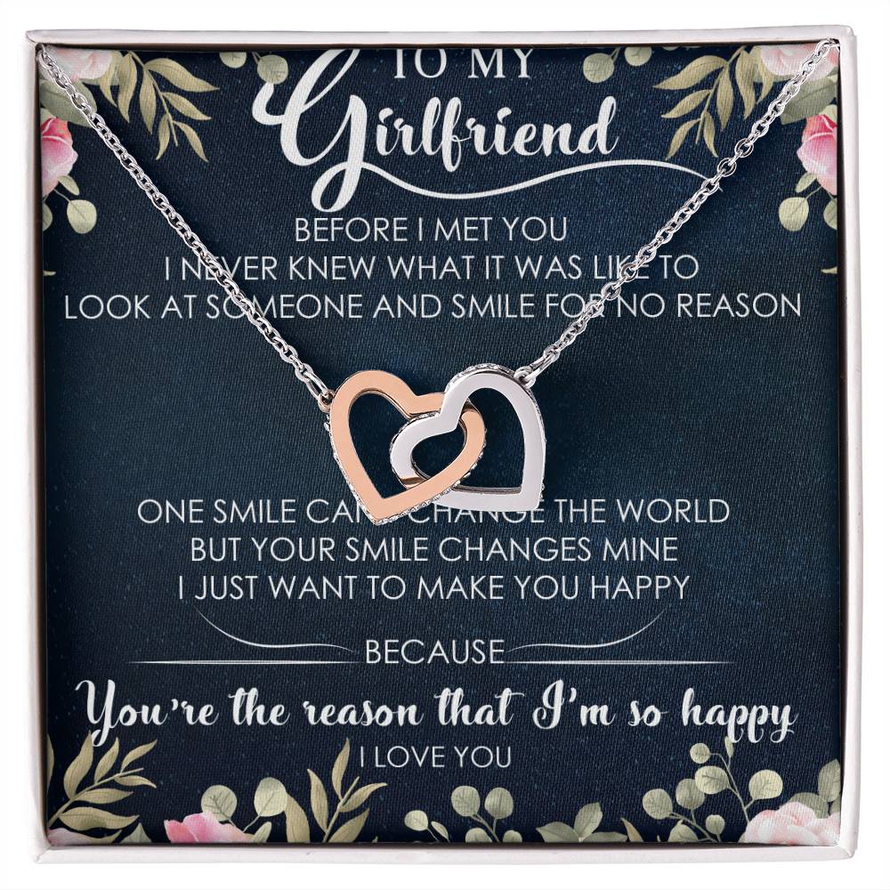 To My Girlfriend Interlocking Hearts Necklace Message Card