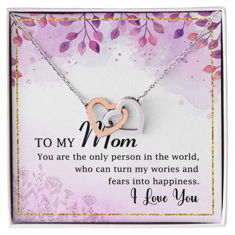 To My Mom Interlocking Hearts Necklace Message Card