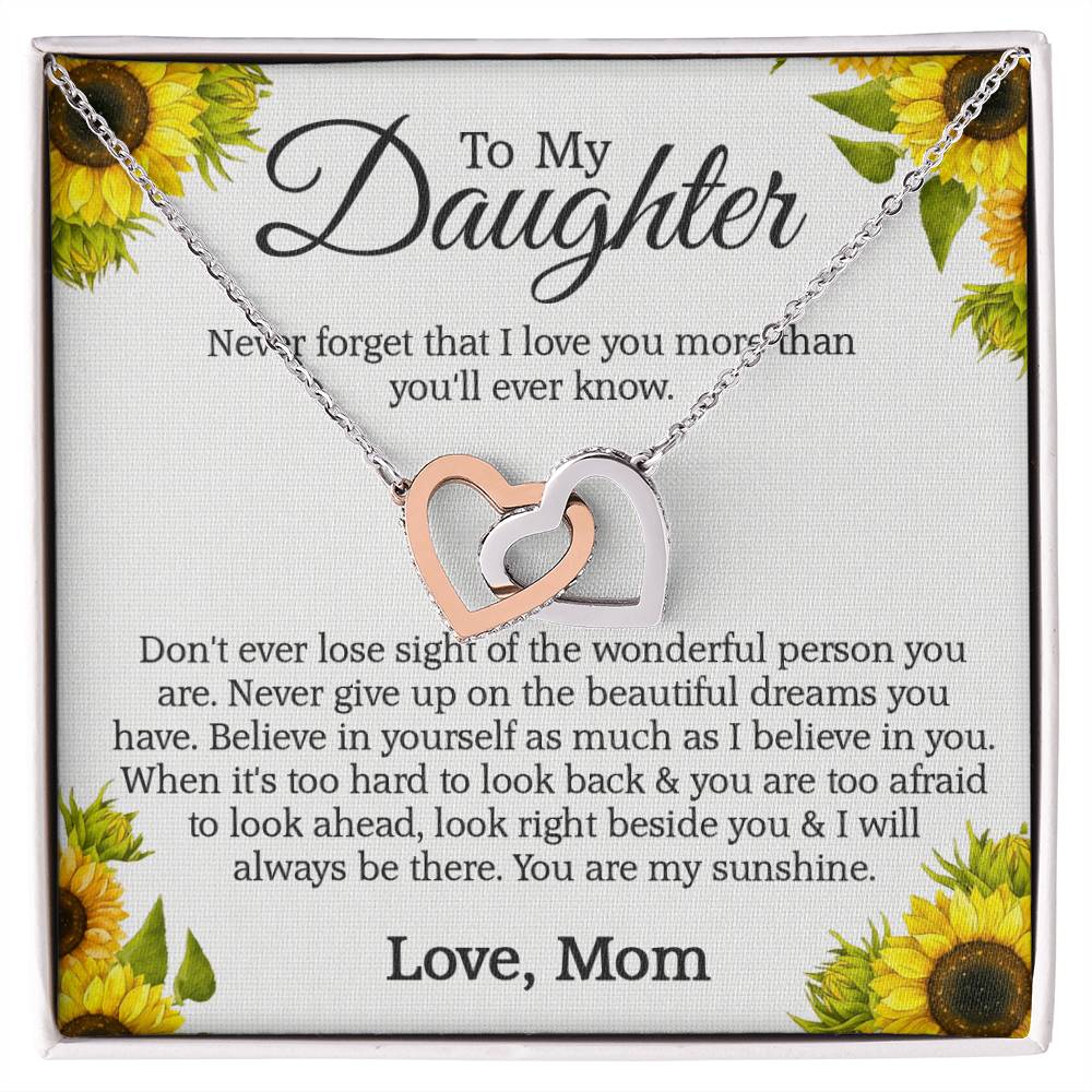 To My Daughter - Never Forget That I Love You More Than You'Ll Ever Know Interlocking Hearts Necklace