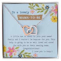 Mama To Be Interlocking Hearts Necklace Blue Floral Baby Shower