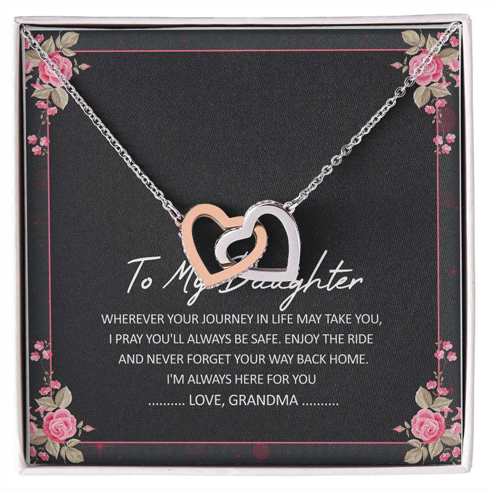 To My Daughter I'M Always Here For You Interlocking Hearts Necklace Birthday Message Card From Grandma