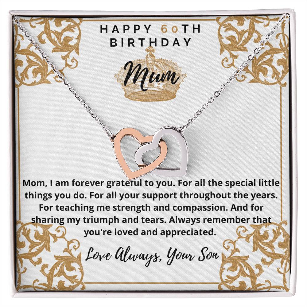 60Th Birthday Gift For Mum Interlocking Hearts Necklace