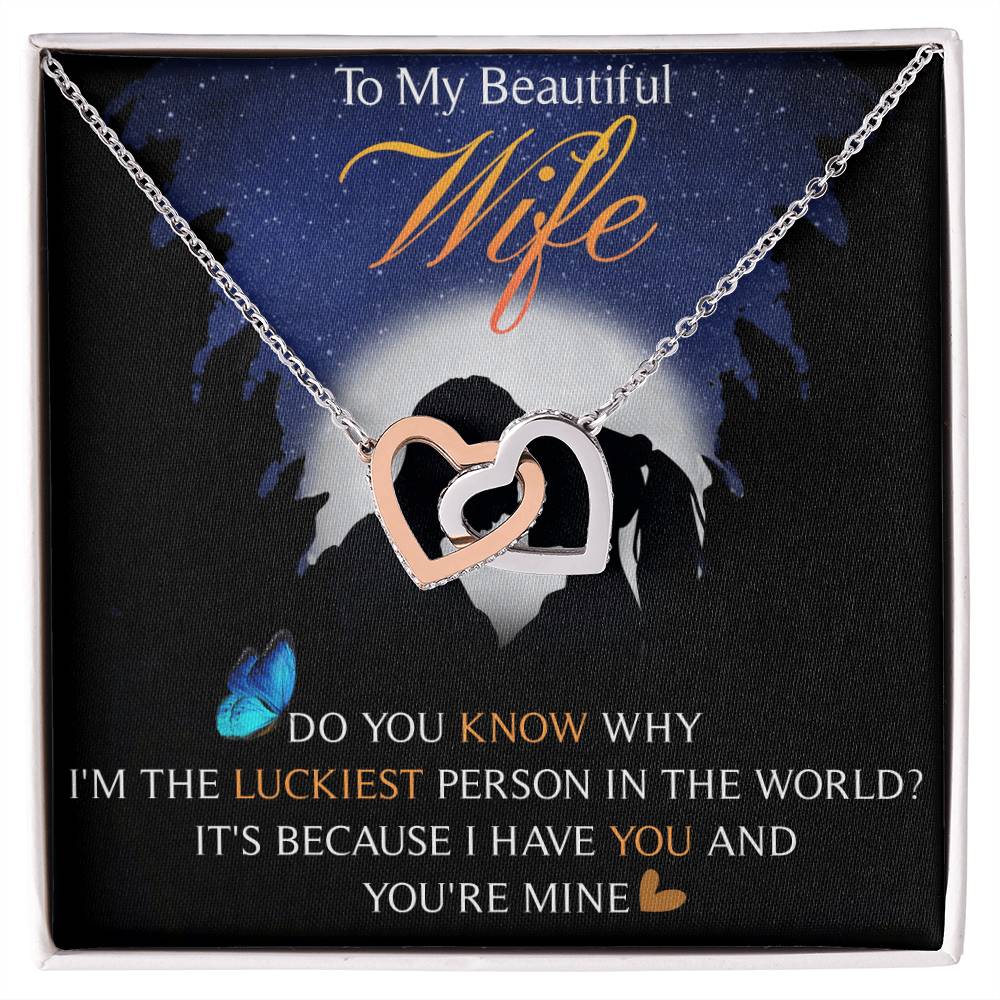 To My Beautiful Wife Interlocking Hearts Necklace Message Card