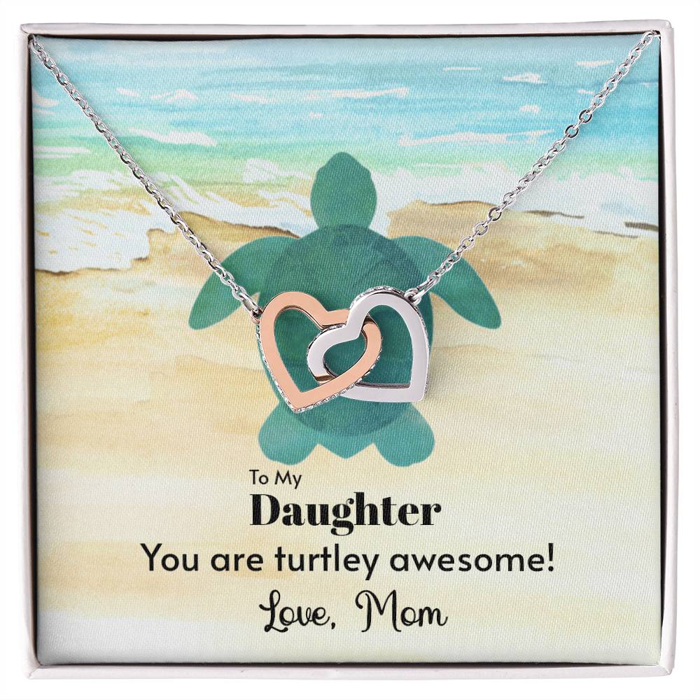My Daughter Is Turtely Awesome Love Mom Cubic Zirconia Diamond Interlocking Heart Necklace Interlocking Hearts Necklace