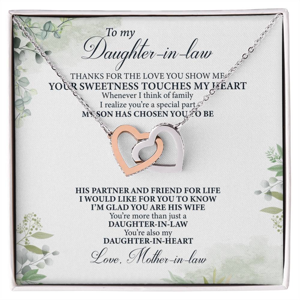To My Daughter-In-Law- Perfect Gift From Mother-In-Law Interlocking Hearts Necklace