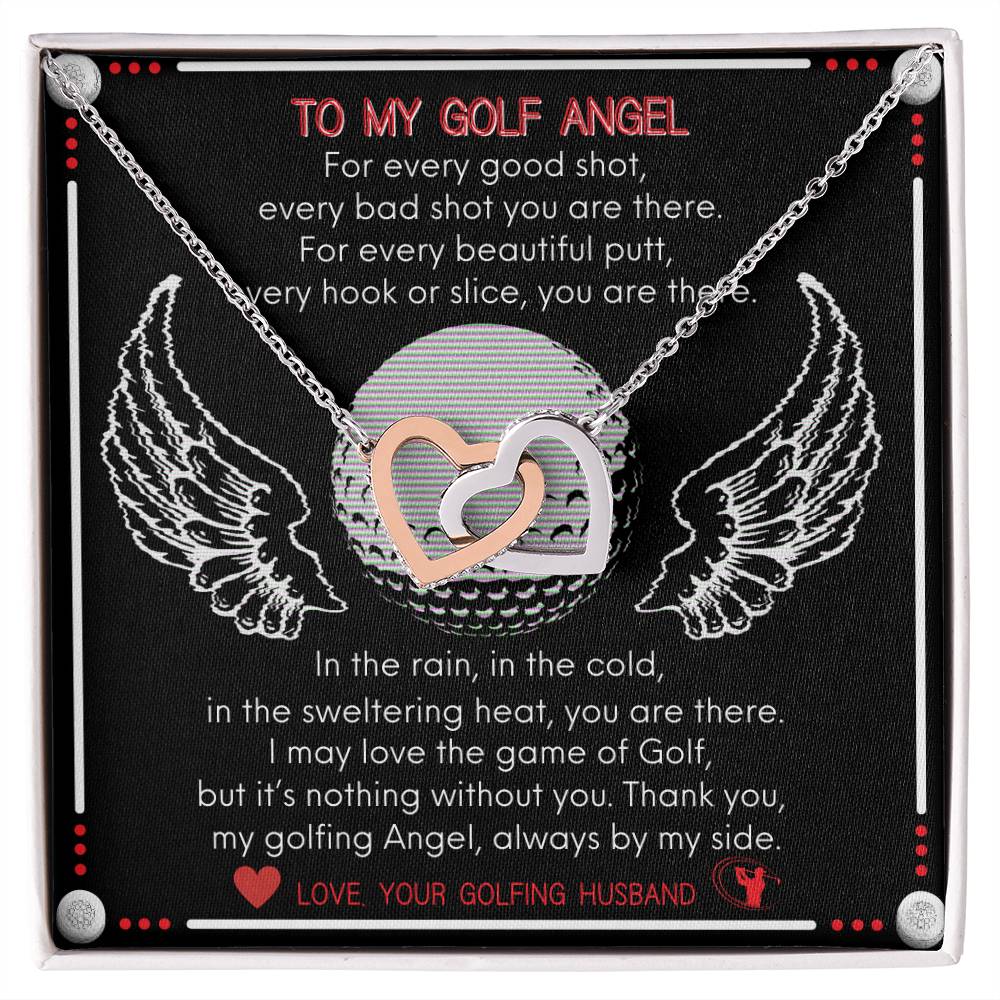 To My Golf Angel - Never Ending Love Necklace - From Your Golfing Husband Interlocking Hearts Necklace