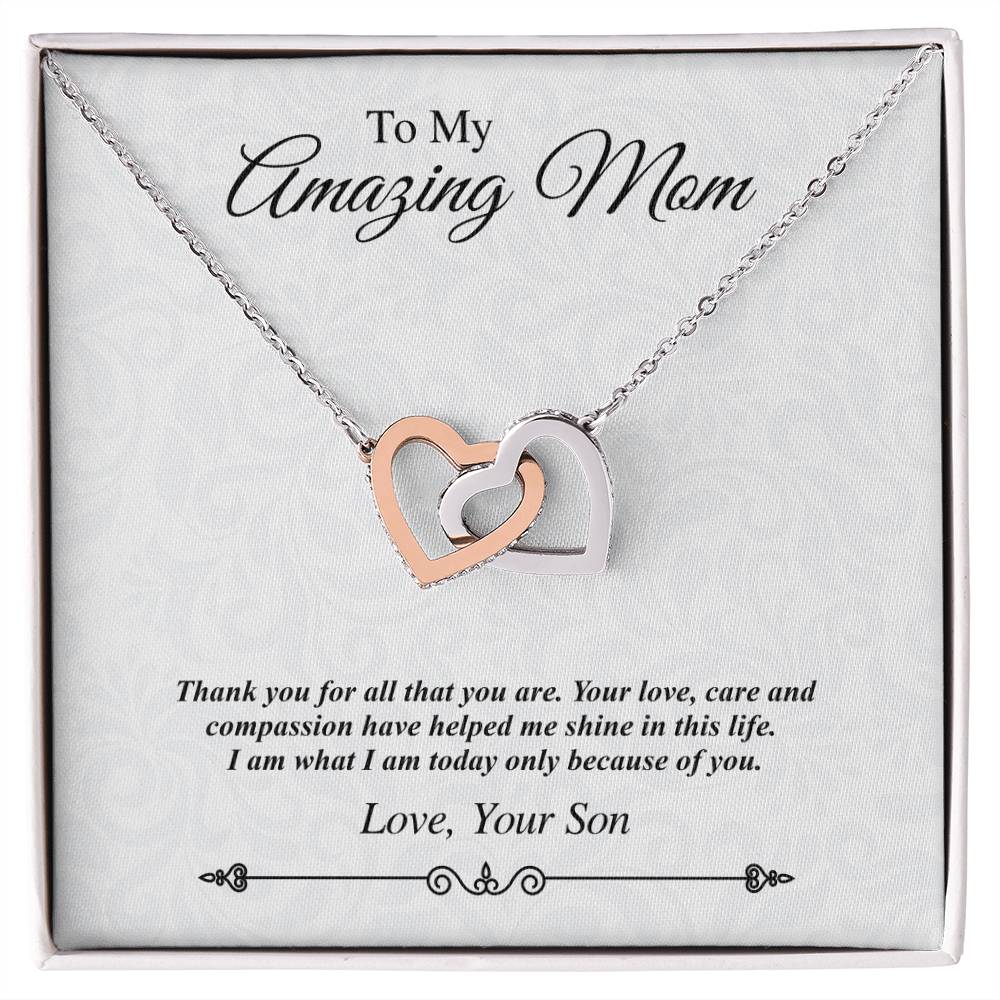 'To My Amazing Mom' Linked Hearts Necklace - Thank You For All That You Are Interlocking Hearts Necklace