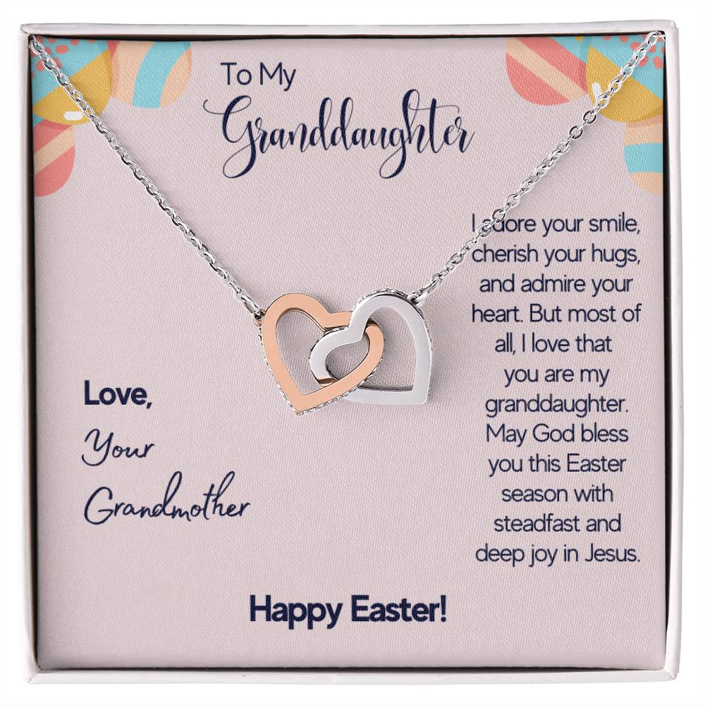 To My Granddaughter - I Adare Your Smile Cherish Your Hugs - Love Your Grandmother - Happy Easter - Necklace Interlocking Hearts Necklace