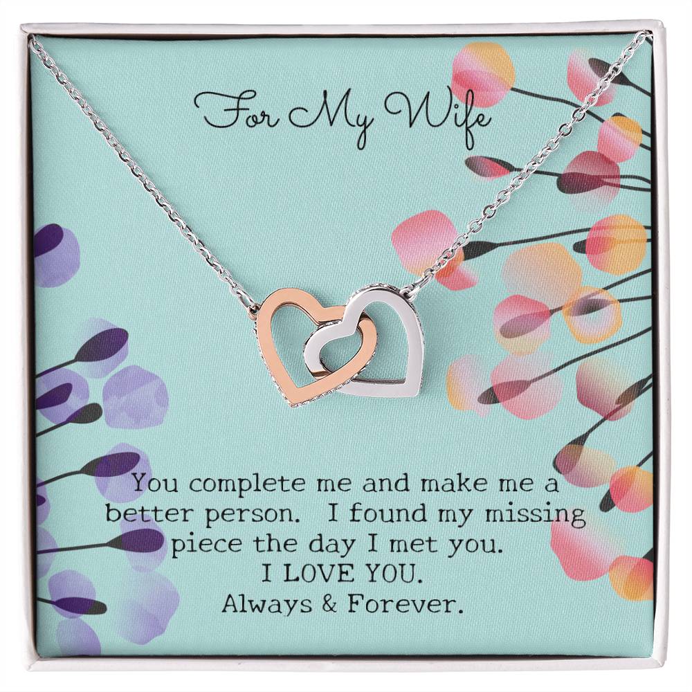 Gift For My Wife - Entwined Hearts Pendant Necklace - You Complete Me - Embellished W Sparkling Cz Stone Interlocking Hearts Necklace