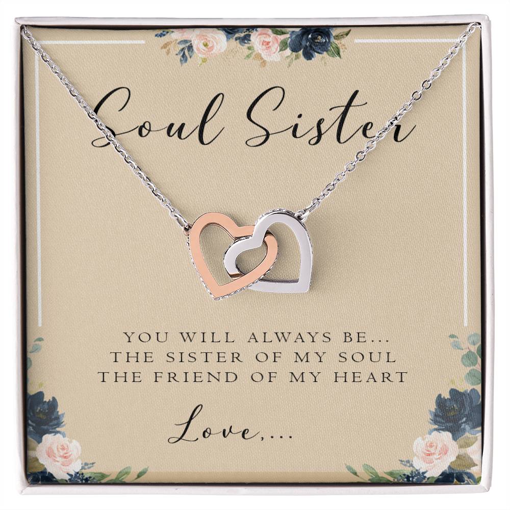 Soul Sister Necklace With Card Best Friend Gift Personalized Gift For Best Friend Birthday Interlocking Hearts Necklace