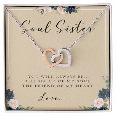 Soul Sister Necklace With Card Best Friend Gift Personalized Gift For Best Friend Birthday Interlocking Hearts Necklace