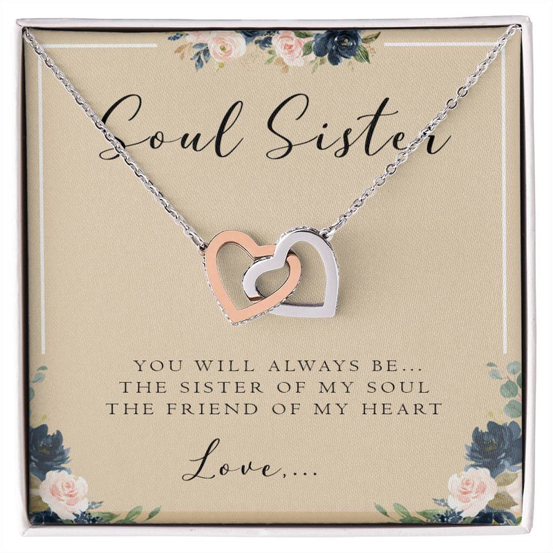 Soul Sister Necklace With Card Best Friend Gift Personalized Gift For Best Friend Birthday Interlocking Hearts Necklace