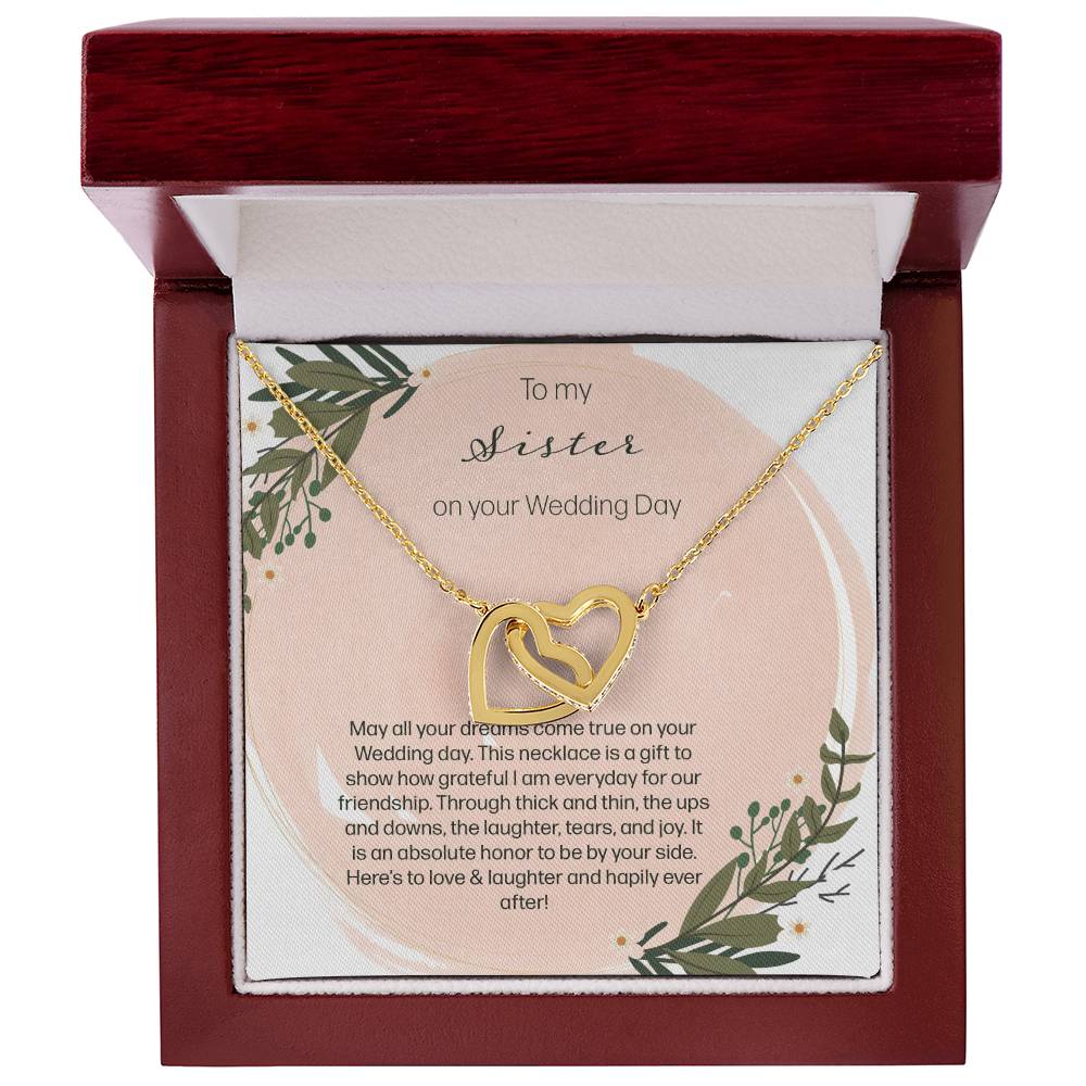 To My Sister On Your Wedding Day Interlocking Hearts Necklace