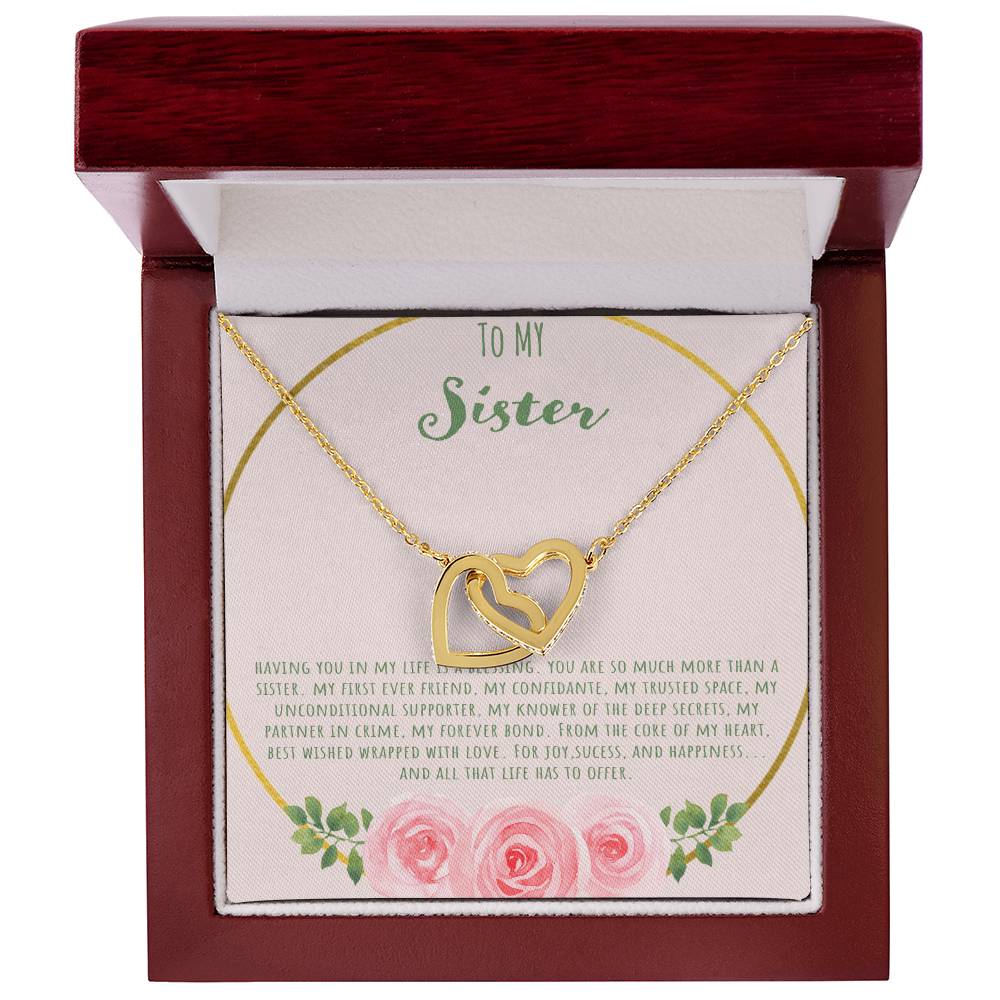 To My Sister Having You In My Life Is A Blessing Interlocking Hearts Necklace