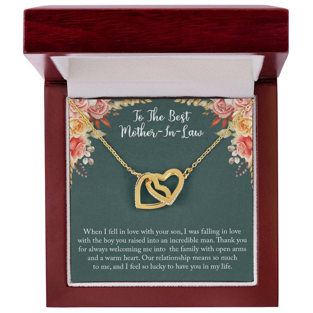 To My New Mother-In-Law Wedding Day Mother Of Groom Gift From Bride Joining Your Family Necklace Present For His Mom Thank You Interlocking Hearts Necklace