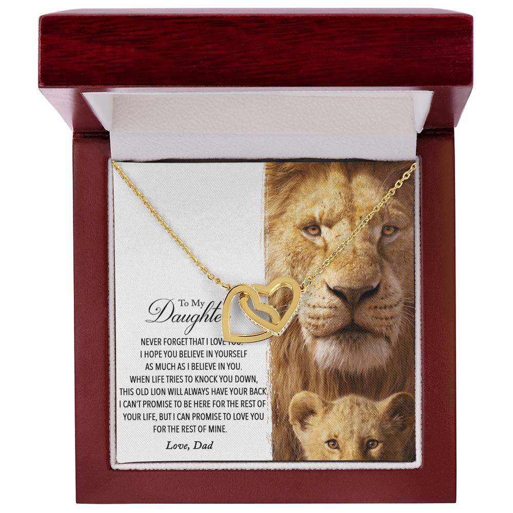 To My Daughter - This Old Lion Will Always Have Your Back Interlocking Hearts Necklace