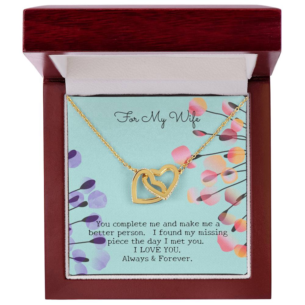 Gift For My Wife - Entwined Hearts Pendant Necklace - You Complete Me - Embellished W Sparkling Cz Stone Interlocking Hearts Necklace
