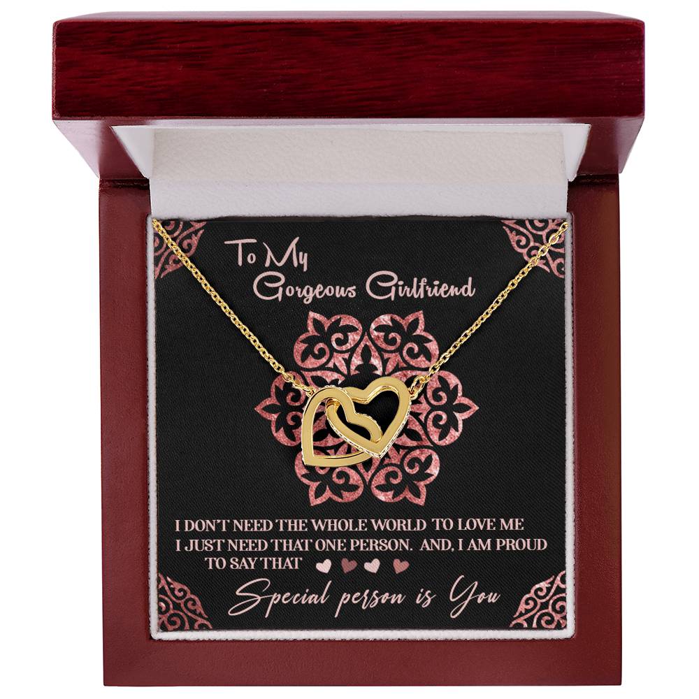 To My Gorgeous Girlfriend Luxury Necklace With Box And Message Card. Interlocking Hearts Necklace