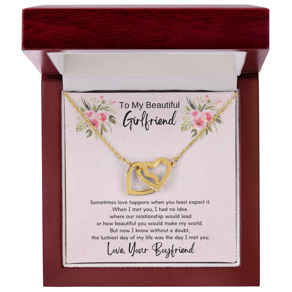 To My Beautiful Girlfriend Interlocking Hearts Necklace