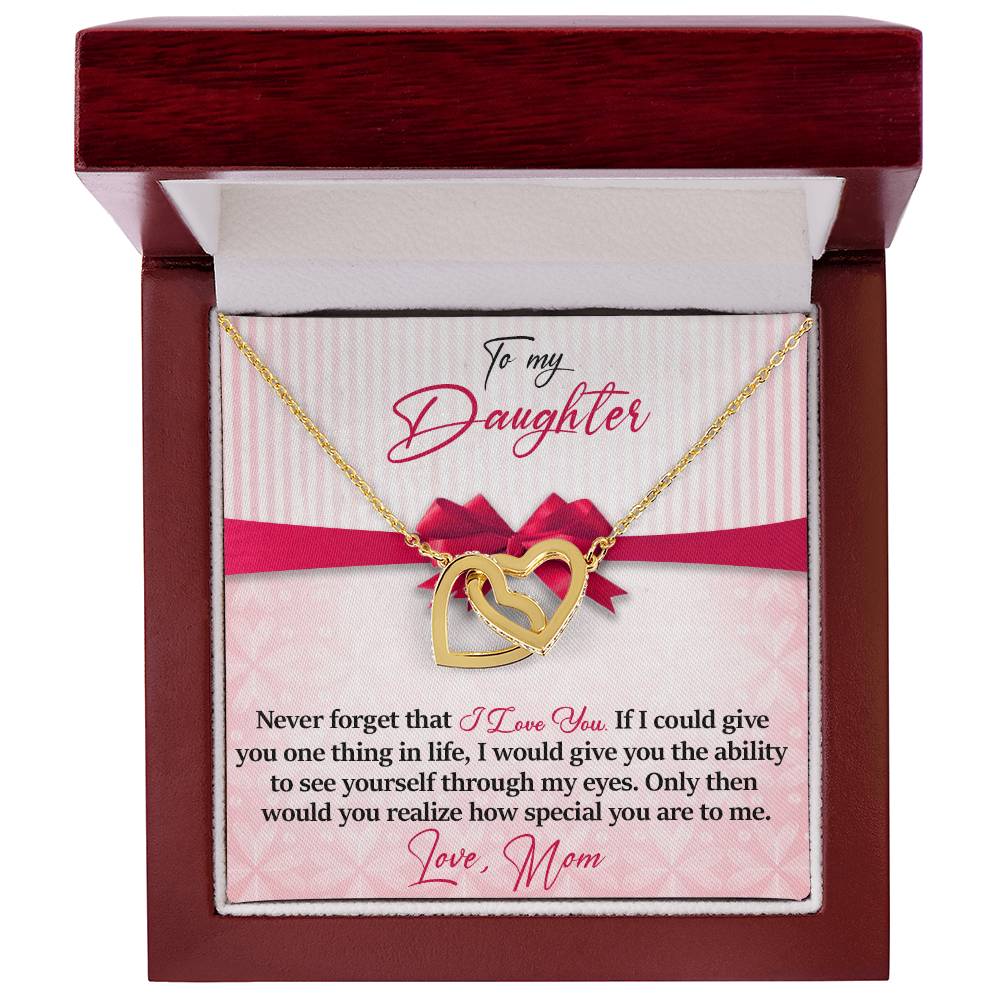 To My Daughter - I Love You - Love Mom Interlocking Hearts Necklace