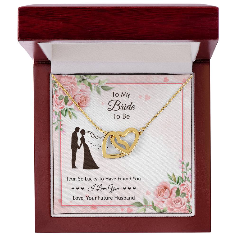 To My Bride To Be . Interlocking Hearts Pink Silhouette Design Interlocking Hearts Necklace