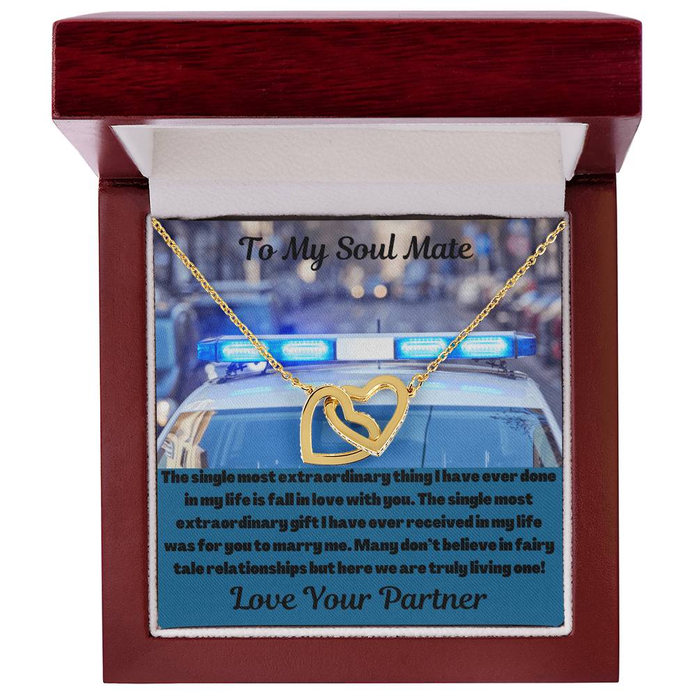 To My Soul Mate Police Partner Interlocking Hearts Necklace