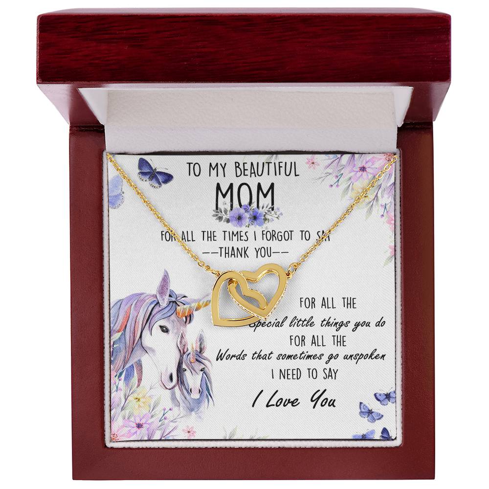 To My Beautiful Mom Interlocking Hearts Necklace Message Card