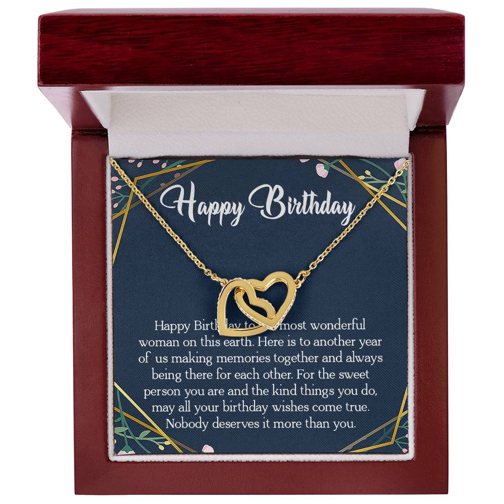 Happy Birthday To The Most Wonderful Woman In The World Interlocking Hearts Necklace