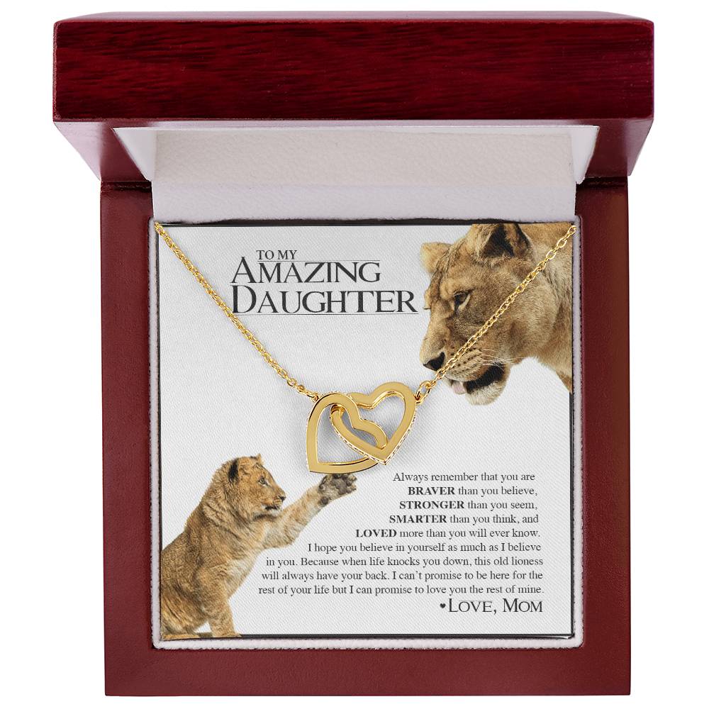 To My Amazing Daughter - Lion'S Pride Necklace & Message Card Interlocking Hearts Necklace