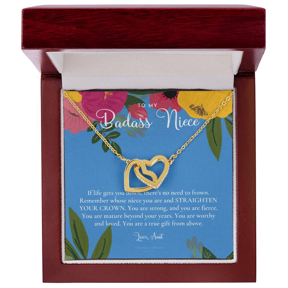 To My Badass Niece Straighten Your Crown Necklace Aunt Niece Necklace Niece Birthday Gift Niece Graduation Gift Interlocking Hearts Necklace