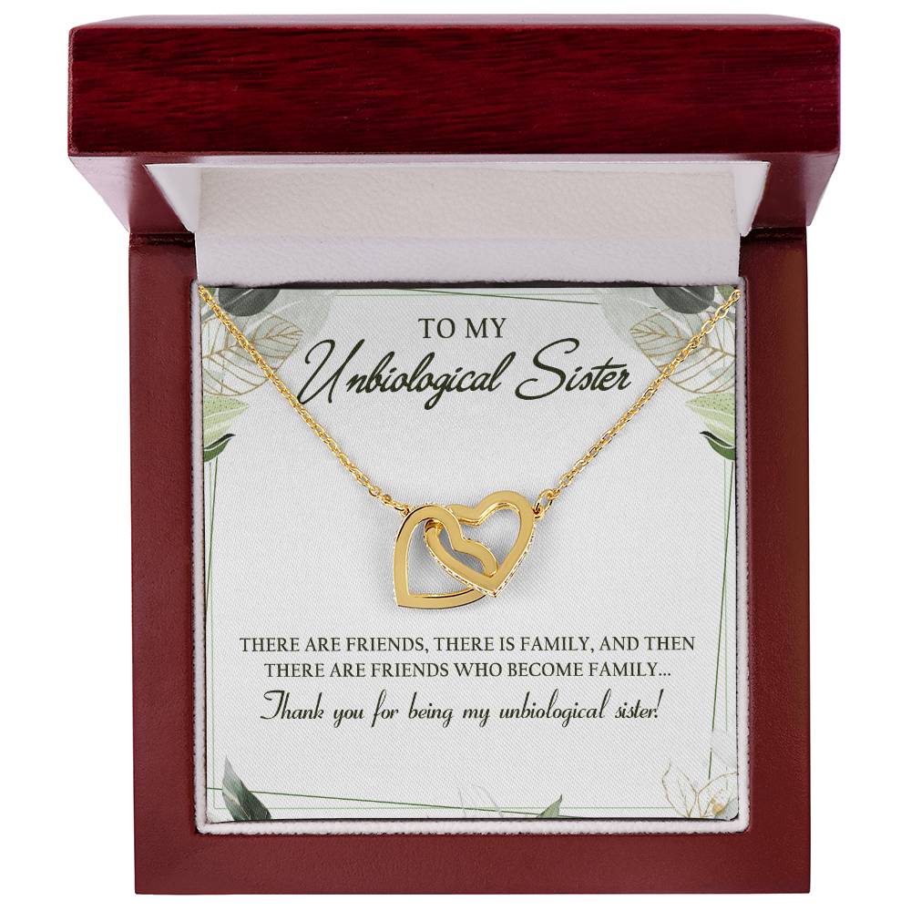 To My Unbiological Sister Interlocking Hearts Necklace Message Card