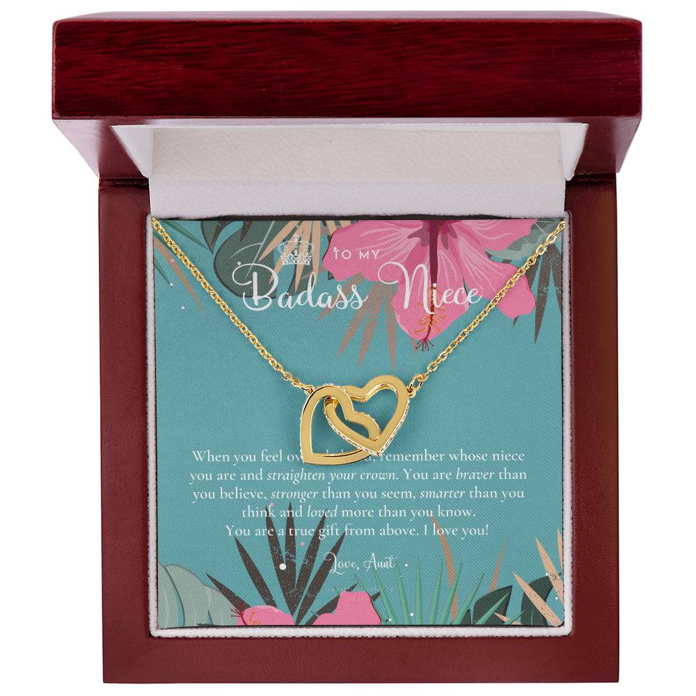 To My Badass Niece Straighten Your Crown Necklace Aunt Niece Necklace Niece Birthday Gift Niece Graduation Gift Interlocking Hearts Necklace