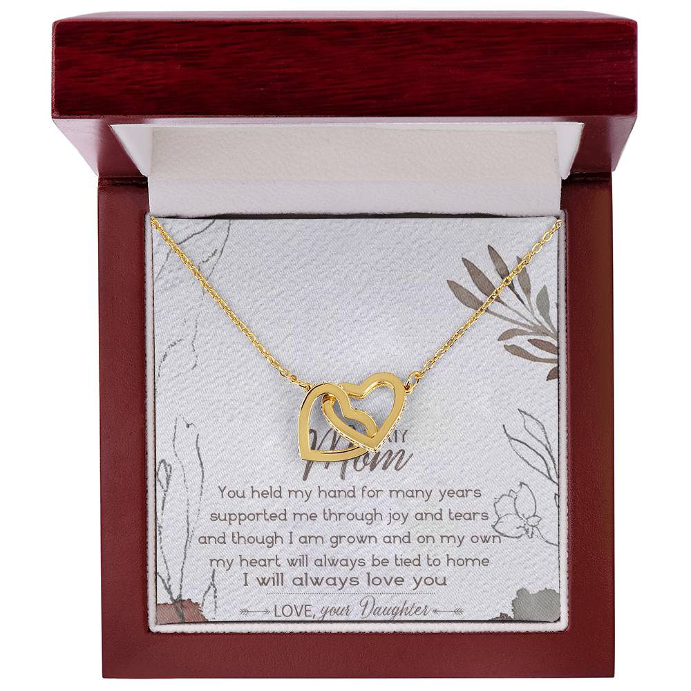 To My Mom Interlocking Hearts Necklace Message Card