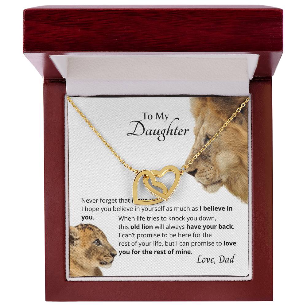 To My Daughter I Believe In You Necklace. Embellished With Cubic Zirconia Stones. Interlocking Hearts Necklace