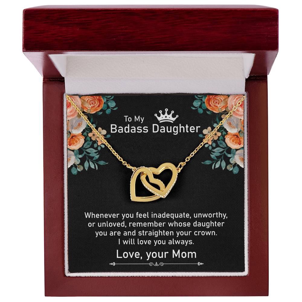 To My Badass Daughter Necklace Gift From Mom Birthday Necklace Gift From Mom Interlocking Hearts Necklace