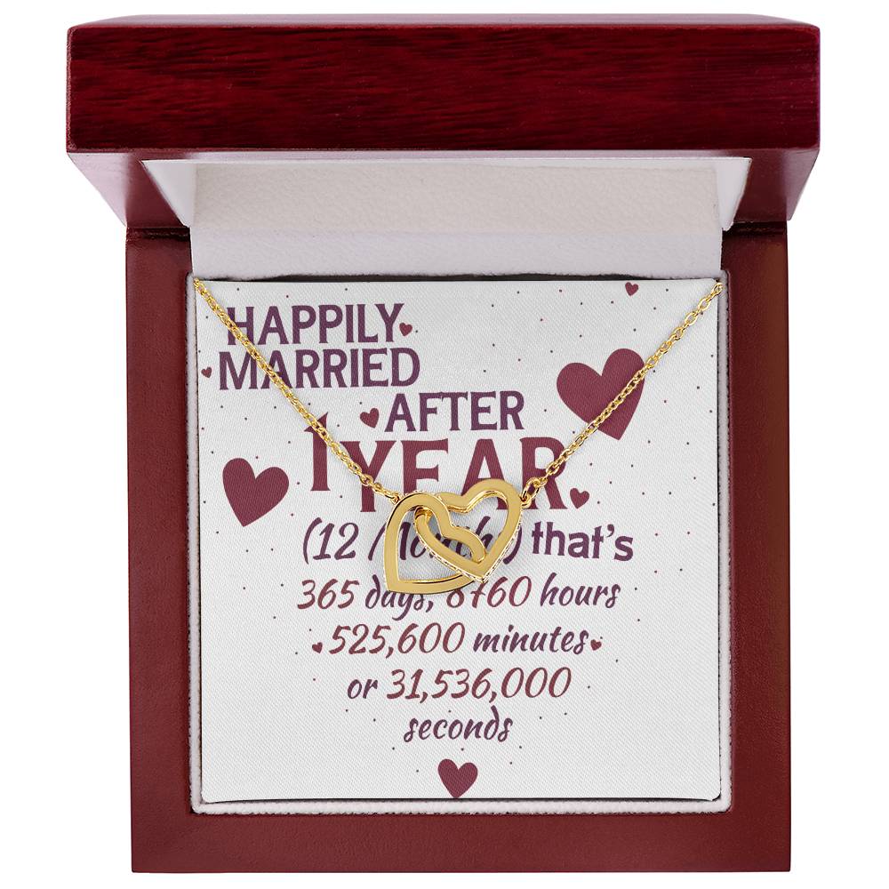 1 Year Anniversary Married Hanging Heart Sign Keepsake Interlocking Hearts Necklace