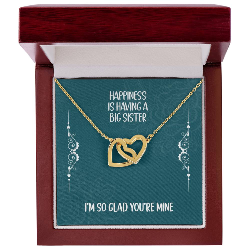 Heart Necklace Gift For Big Sister - Happiness Is Having A Big Sister Interlocking Hearts Necklace