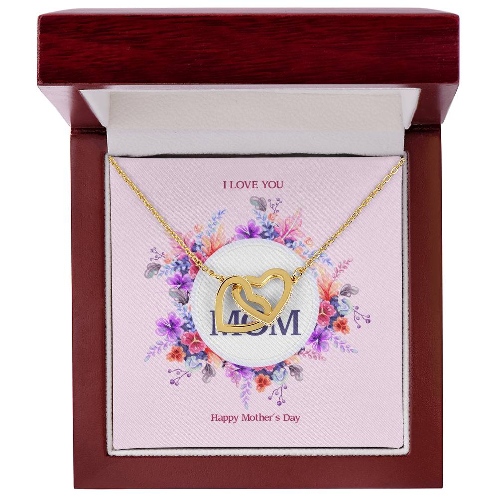 Happy Mother'S Day - Two Hearts Embellished With Cubic Zirconia Stones Interlocking Hearts Necklace