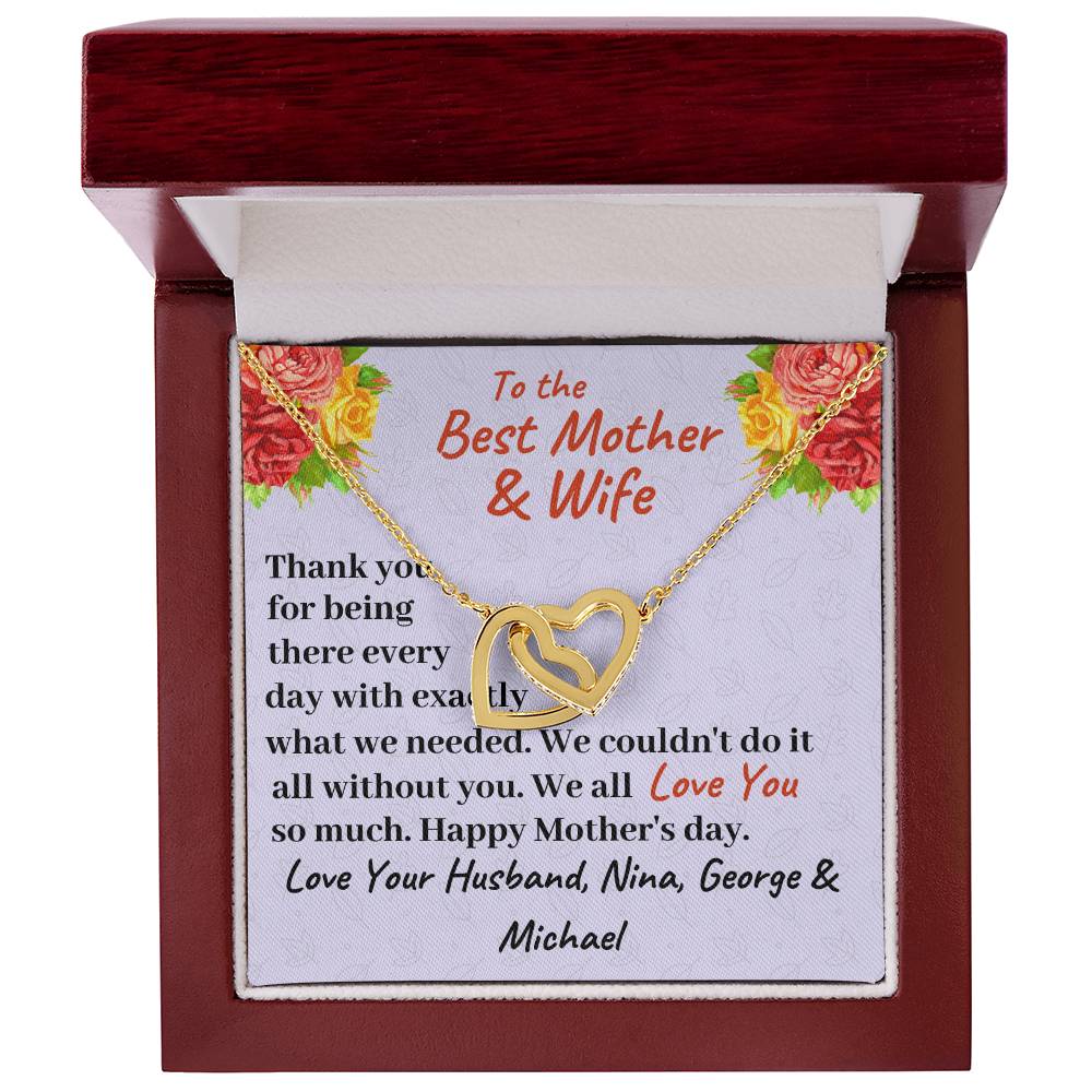 To The Best Mother And Wife Interlocking Hearts Necklace