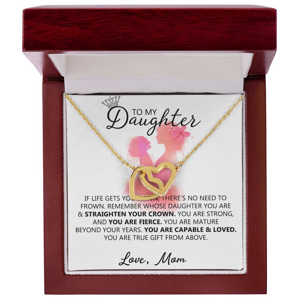 To My Daughter - Straighten Your Crown Unique Interlocking Hearts Binding Necklace Gift Set Interlocking Hearts Necklace