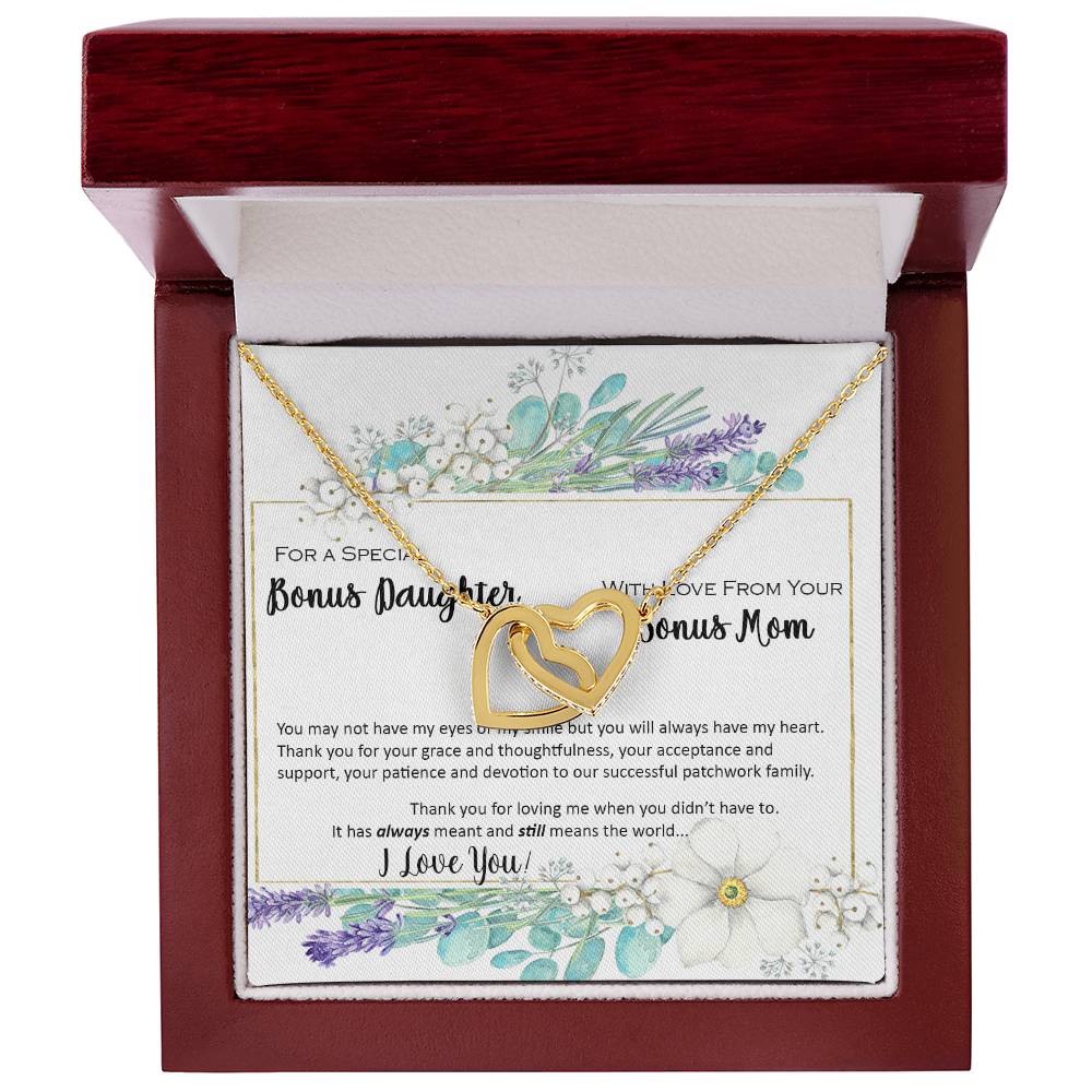 Bonus Daughter From Bonus Mom No Dna But You Have My Heart Interlocking Hearts Necklace