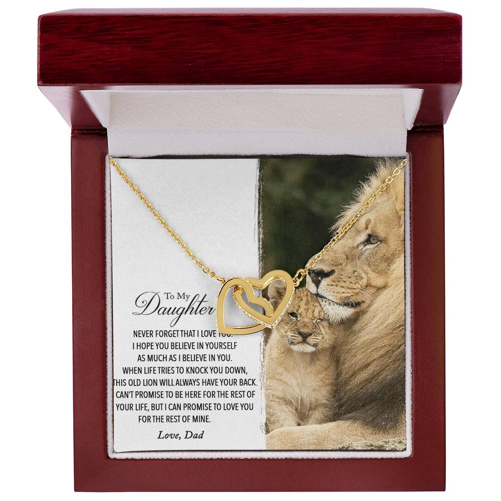 To My Daughter - This Old Lion Will Always Have Your Back Interlocking Hearts Necklace