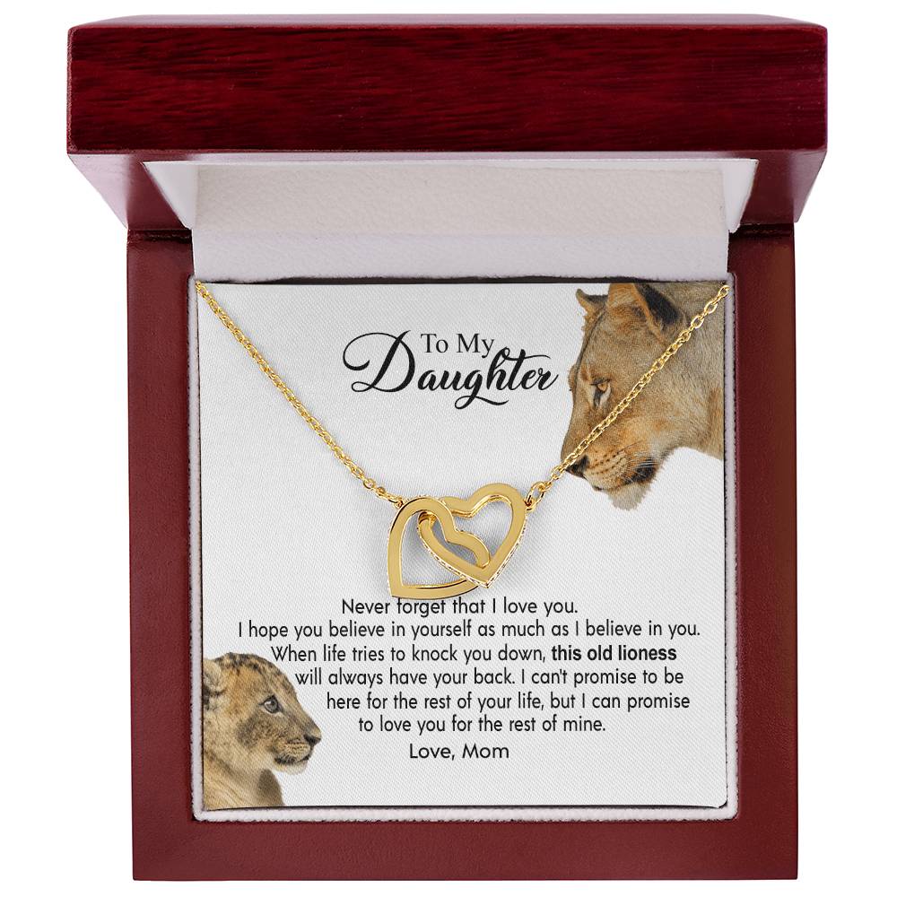 To My Daughter - This Old Lioness Will Always Have Your Back Interlocking Hearts Necklace
