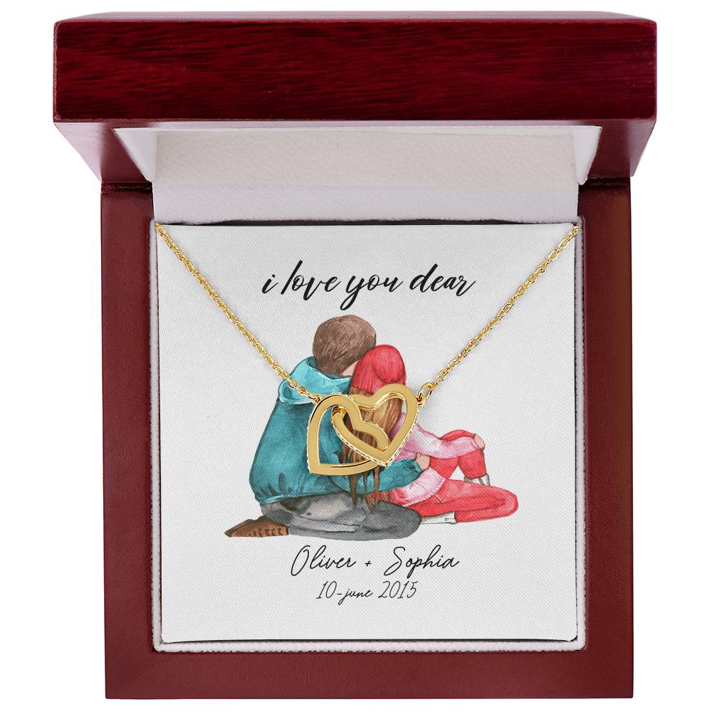 I Love You Baby Date Interlocking Hearts Necklace