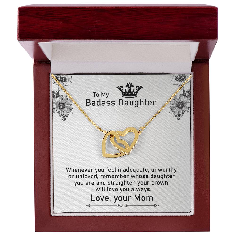 To My Badass Daughter Necklace From Mom Interlocking Hearts Necklace