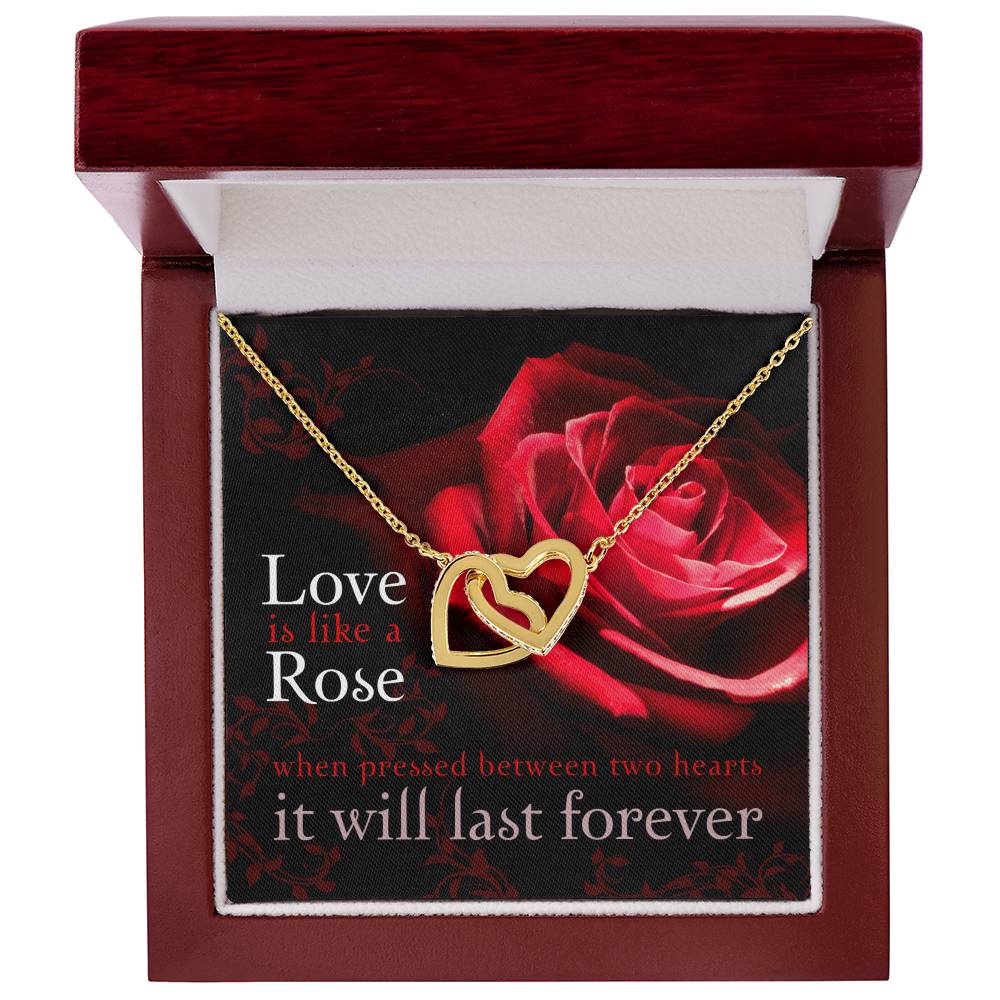 Love Is Like A Rose Designed To Be Beautiful Whether For Valentine Birthday Or Just Because. With Gift Box As Standard Or Upgrade To Our Mahogany Box. Interlocking Hearts Necklace